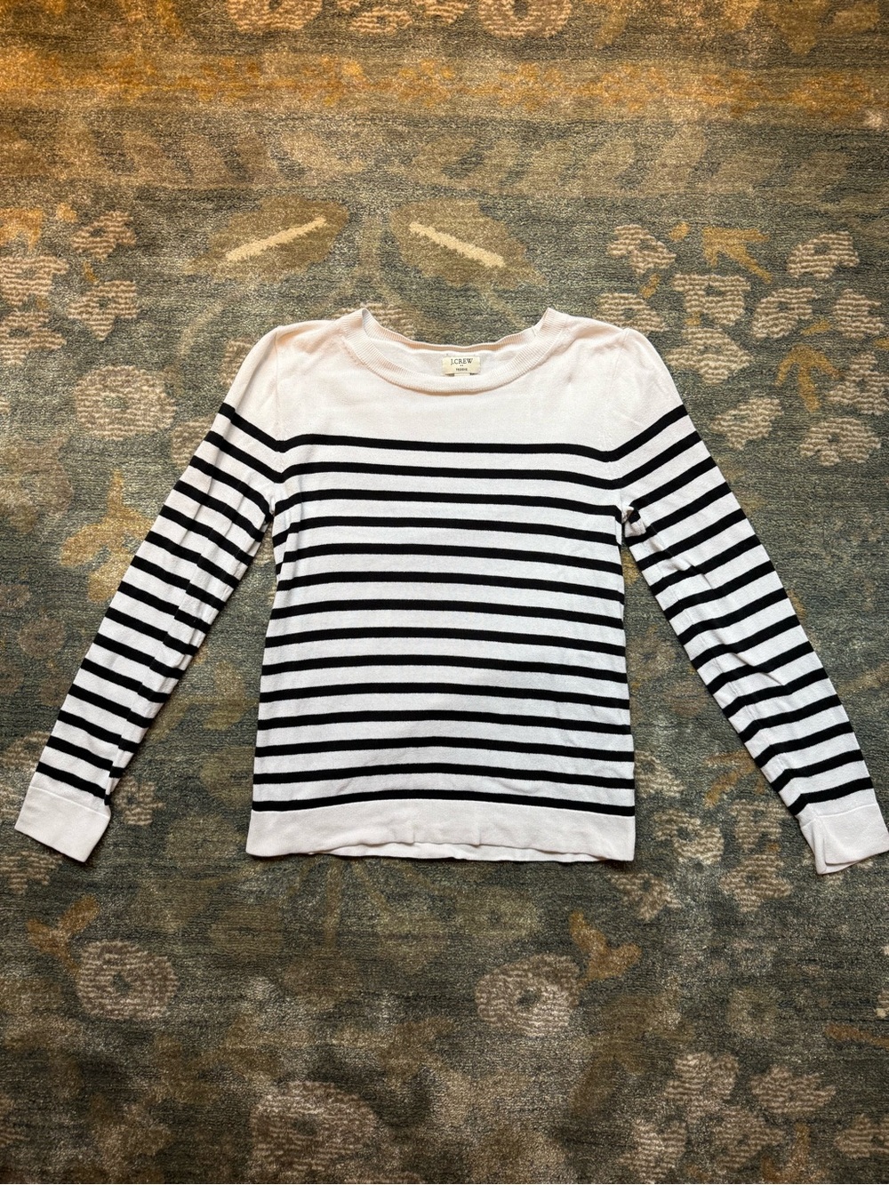 J.Crew Teddie Striped Long-Sleeve Boatneck Top - Black & White